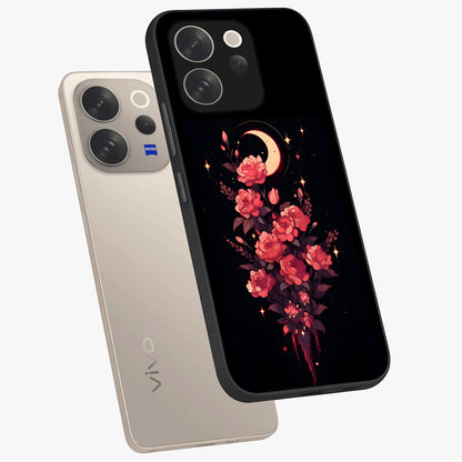Moonlit Floral Elegance Glass Case displayed in angled mockup highlighting graceful flower design with soft moonlight aesthetic.