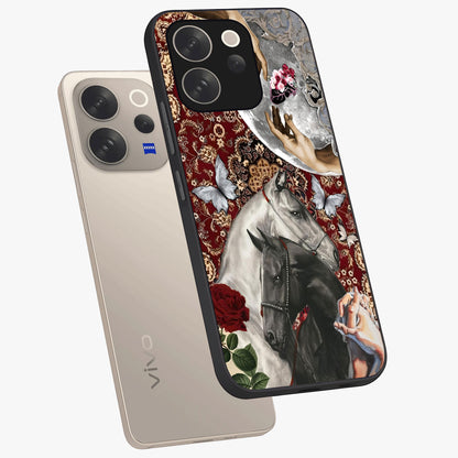Moonlit Royal Stallion Glass Case displayed in angled mockup highlighting powerful stallion illustration with royal night aesthetic.