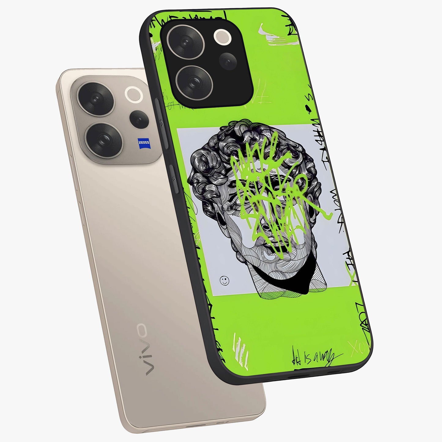Neo Graffiti Rebellion Glass Case displayed in angled mockup highlighting urban street art design with rebellious aesthetic.