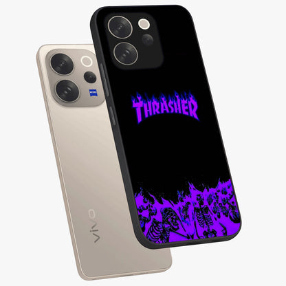 Neon Flame Riot Glass Case displayed in angled mockup highlighting glowing flame design with vibrant neon aesthetic.