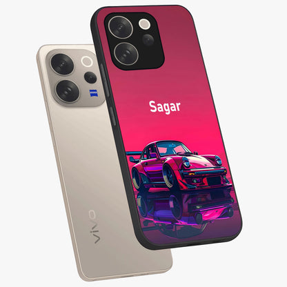 Neon Pink Porsche Glass Case displayed in angled mockup highlighting sleek neon pink car design with racing aesthetic.