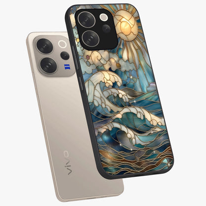 Oceanic Stained Printed Glass Case displayed in angled mockup highlighting colorful aquatic design with artistic aesthetic style.