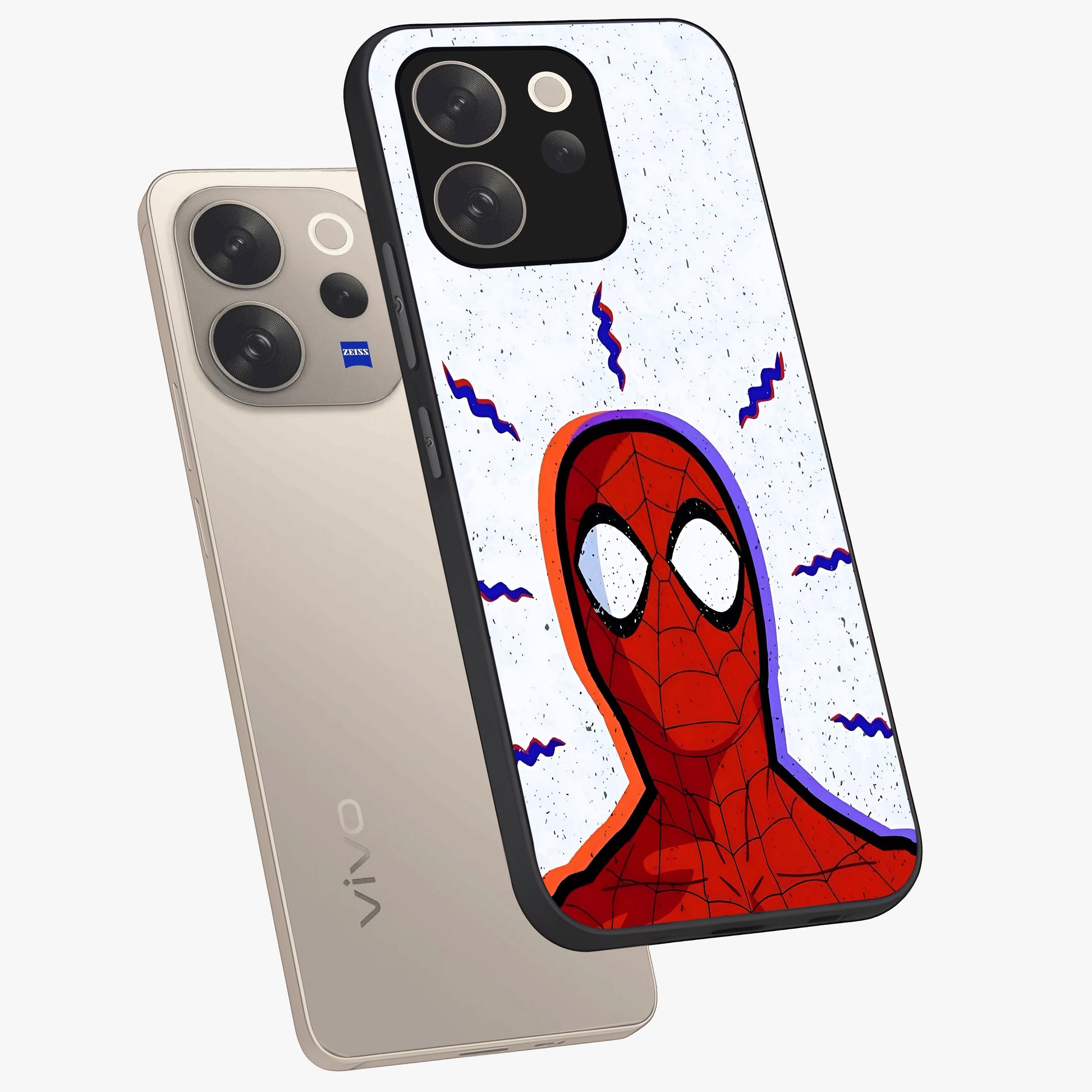 Omg Spiderman Glass Case displayed in angled mockup highlighting dynamic hero illustration with action comic aesthetic.