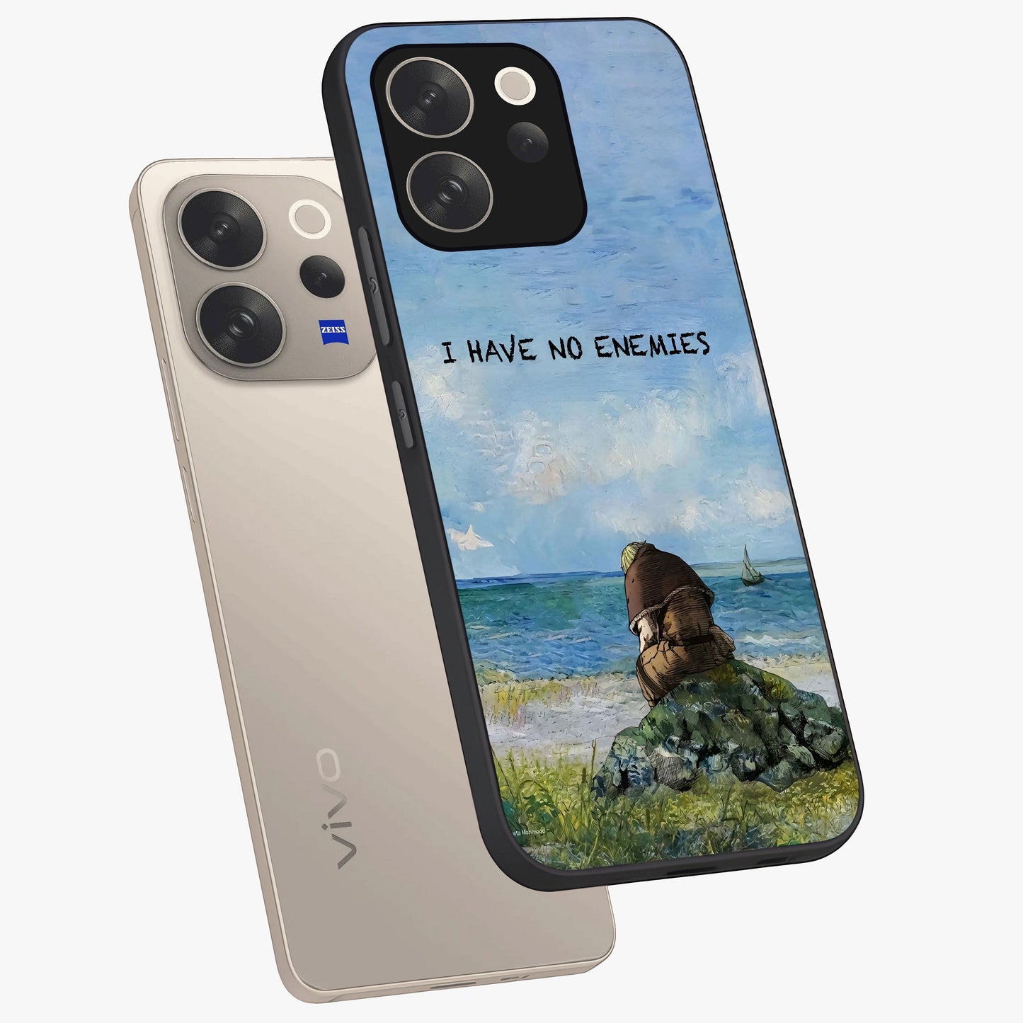 Peace Beyond War Glass Case displayed in angled mockup highlighting meaningful message design with artistic aesthetic style.