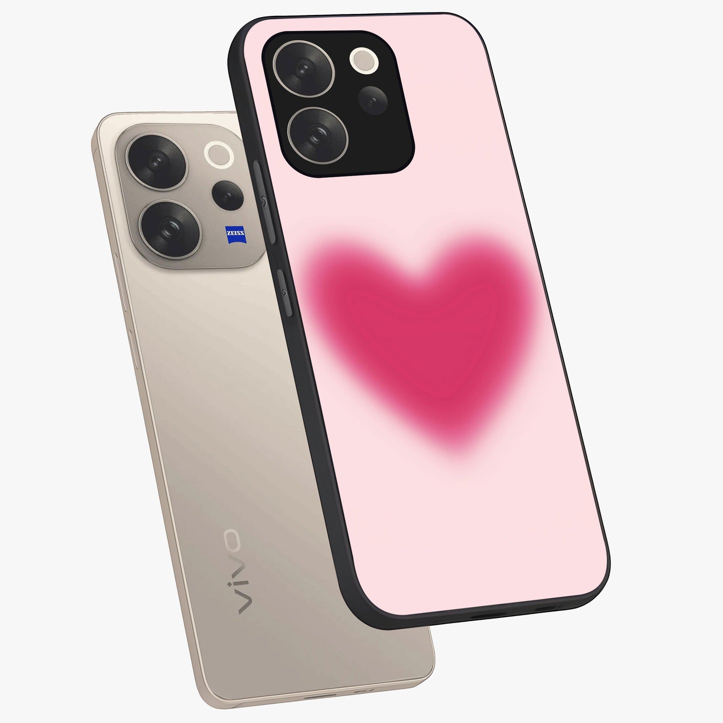 Pink Aura Heart Glass Case displayed in angled mockup highlighting vibrant pink heart design with dreamy aura aesthetic.