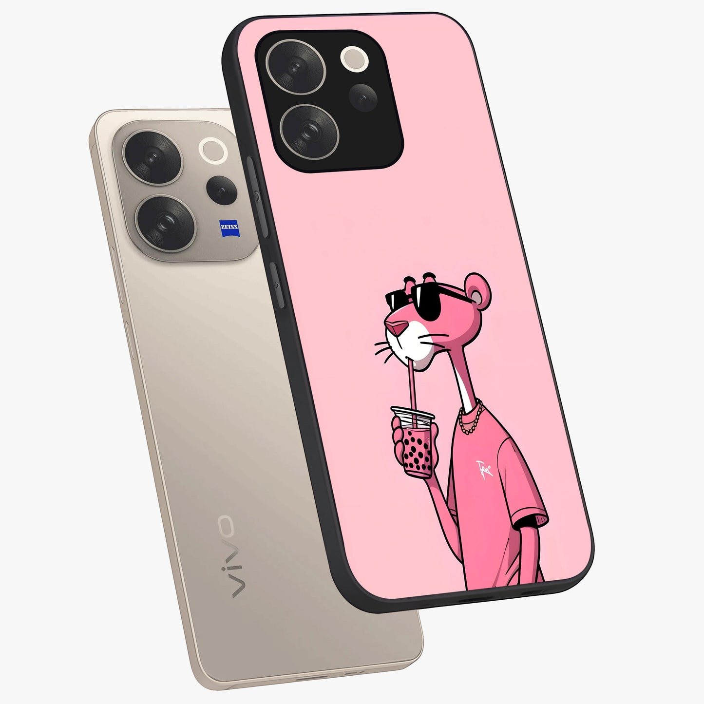 Pink Panther Glass Case displayed in angled mockup highlighting playful cartoon character design with vibrant pink aesthetic.