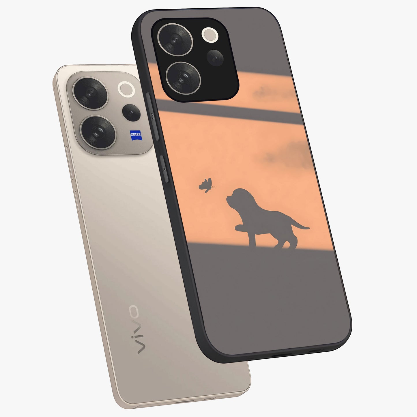 Puppy Shadow Art Glass Case displayed in angled mockup highlighting playful dog illustration with artistic shadow aesthetic.