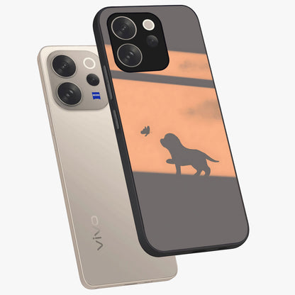 Puppy Shadow Art Glass Case displayed in angled mockup highlighting playful dog illustration with artistic shadow aesthetic.