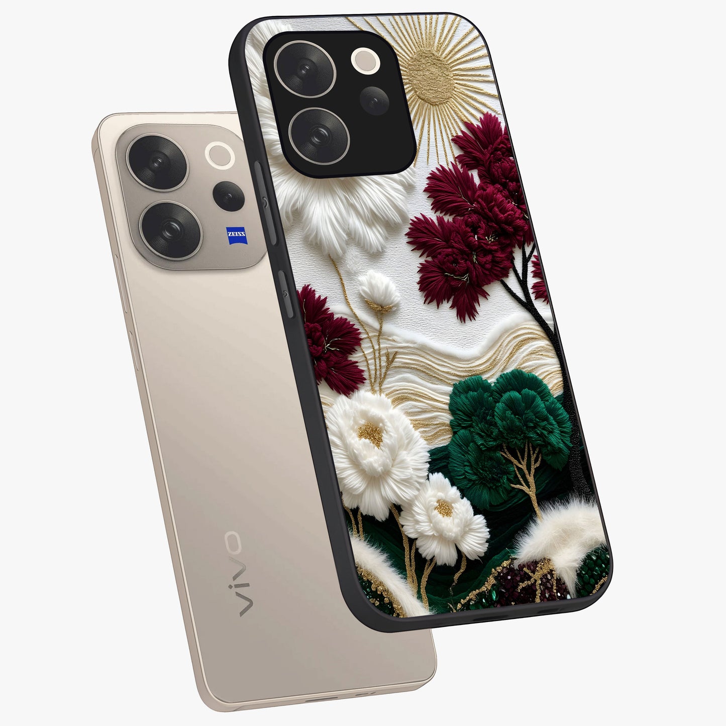 Radiant Bloom Elegance Glass Case displayed in angled mockup highlighting graceful floral design with radiant aesthetic style.