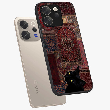 Regal Magic Cat Apple Glass Case displayed in angled mockup highlighting whimsical feline design with fantasy aesthetic.