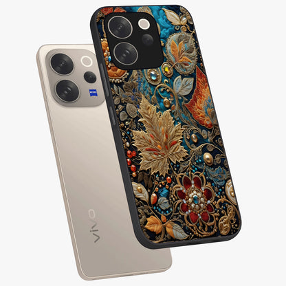 Royal Jewel Garden Glass Case displayed in angled mockup highlighting vibrant jewel inspired floral design with elegant aesthetic.