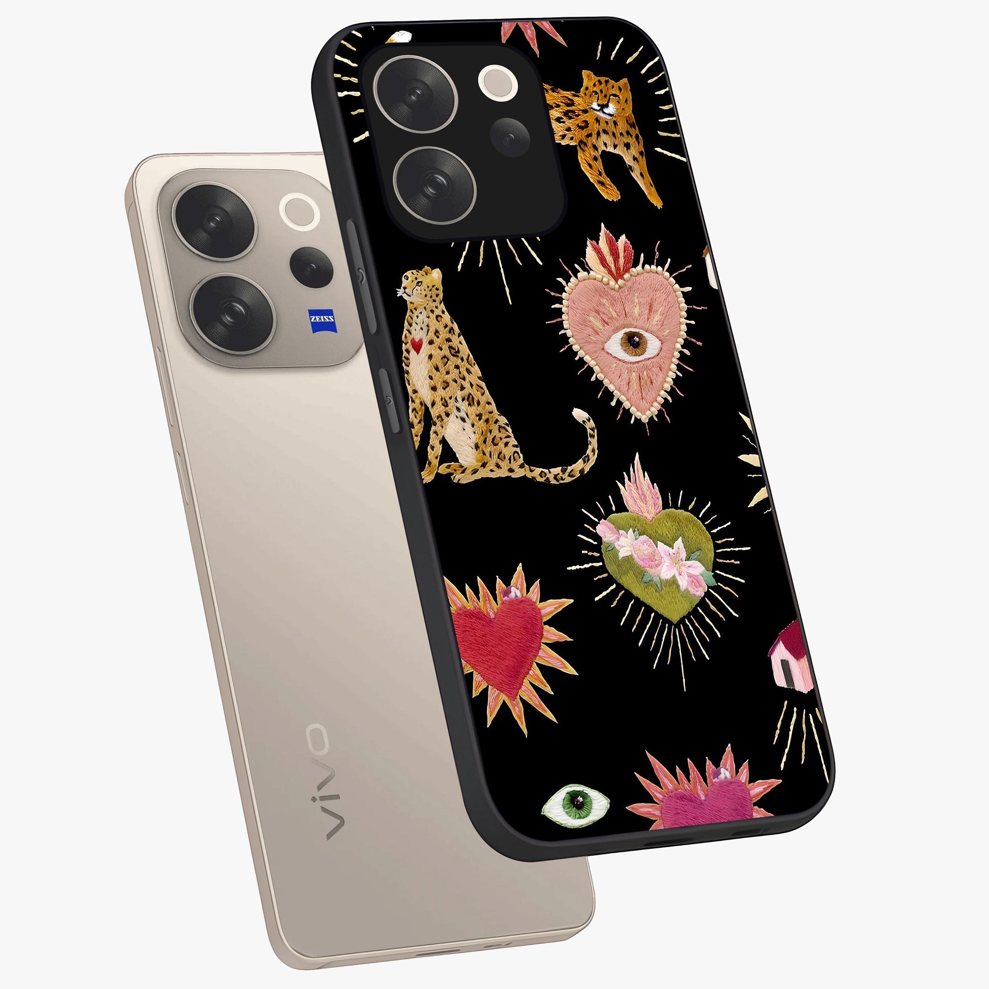 Sacred Jungle Heart Glass Case displayed in angled mockup highlighting lush tropical design with natural aesthetic style.