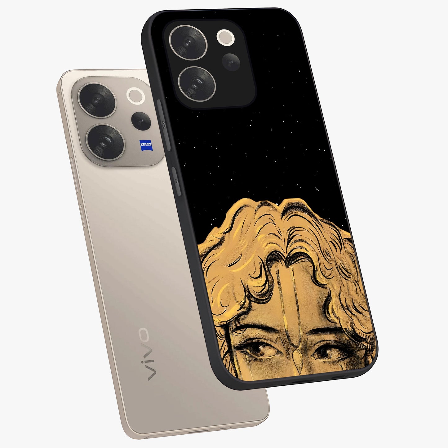 Shri Krishna Art Glass Case displayed in angled mockup highlighting spiritual Krishna illustration with divine aesthetic.