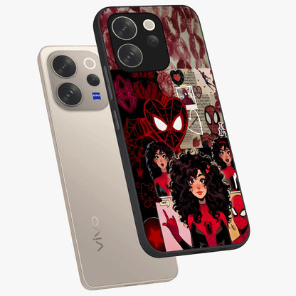 Spider Love Story Glass Case displayed in angled mockup highlighting expressive comic inspired design with playful aesthetic.