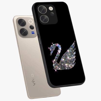 Starlit Swan Grace Glass Case displayed in angled mockup highlighting elegant swan illustration with dreamy celestial aesthetic.