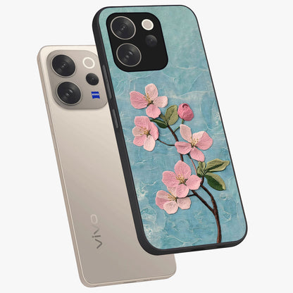 Threaded Blossom Breeze Glass Case displayed in angled mockup highlighting elegant floral design with soft aesthetic style.