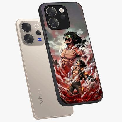 Titan Awakening Fury Glass Case displayed in angled mockup highlighting dramatic giant warrior design with bold anime aesthetic.