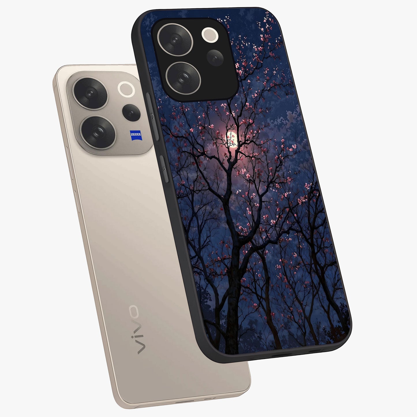 Twilight Sakura Serenade Glass Case displayed in angled mockup highlighting delicate sakura flower design with dreamy aesthetic.