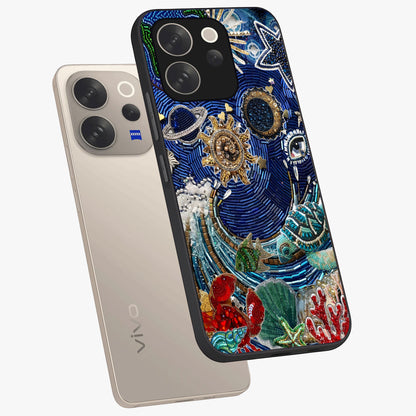 Universe Underwater Spark Glass Case displayed in angled mockup highlighting glowing aquatic design with celestial aesthetic.