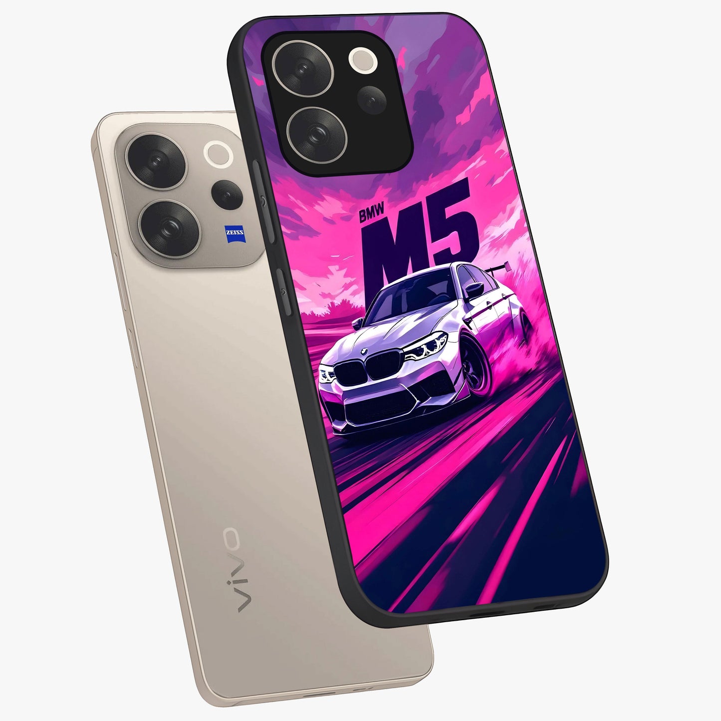 Velocity Drift Pulse Glass Case displayed in angled mockup highlighting dynamic drift design with sporty automotive aesthetic.