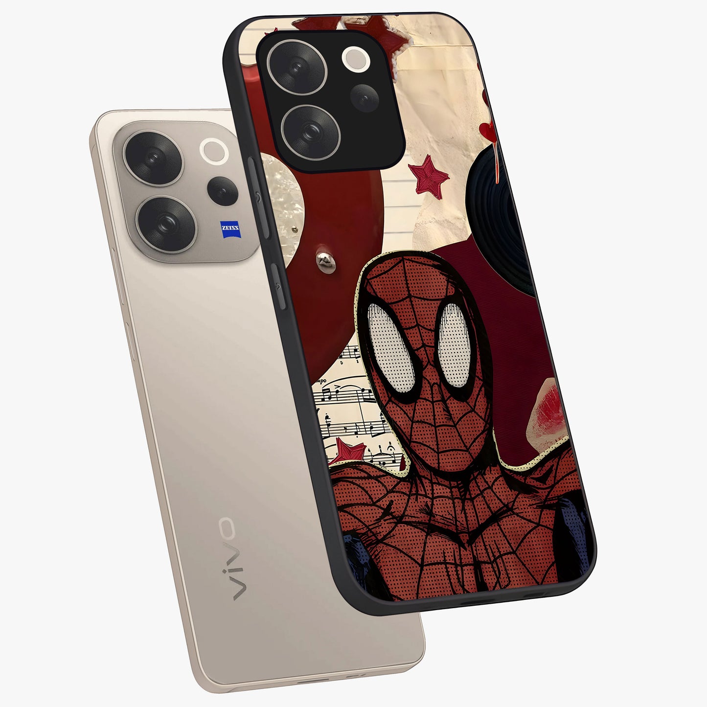 Web Warrior Vibes Glass Case displayed in angled mockup highlighting dynamic web design with comic style aesthetic.