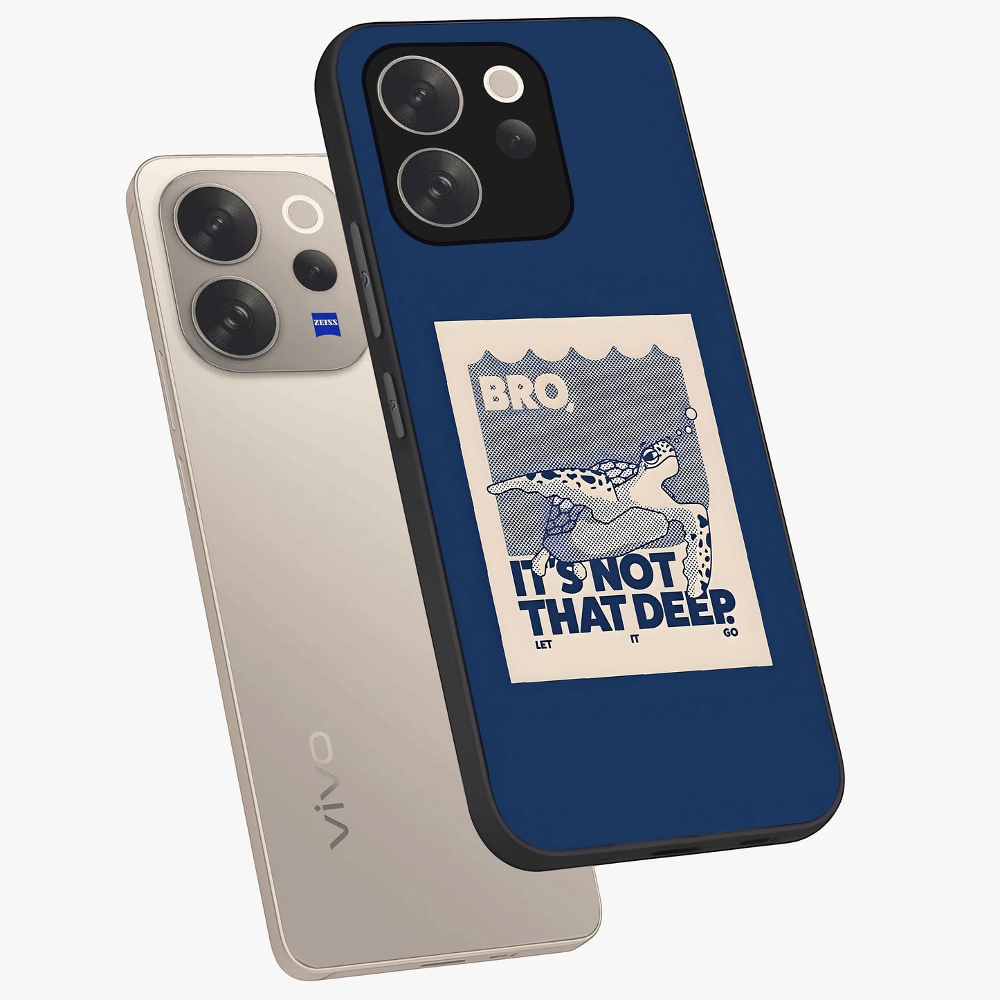 Worry Less Swim Glass Case displayed in angled mockup highlighting fun typography design with relaxed aesthetic style.
