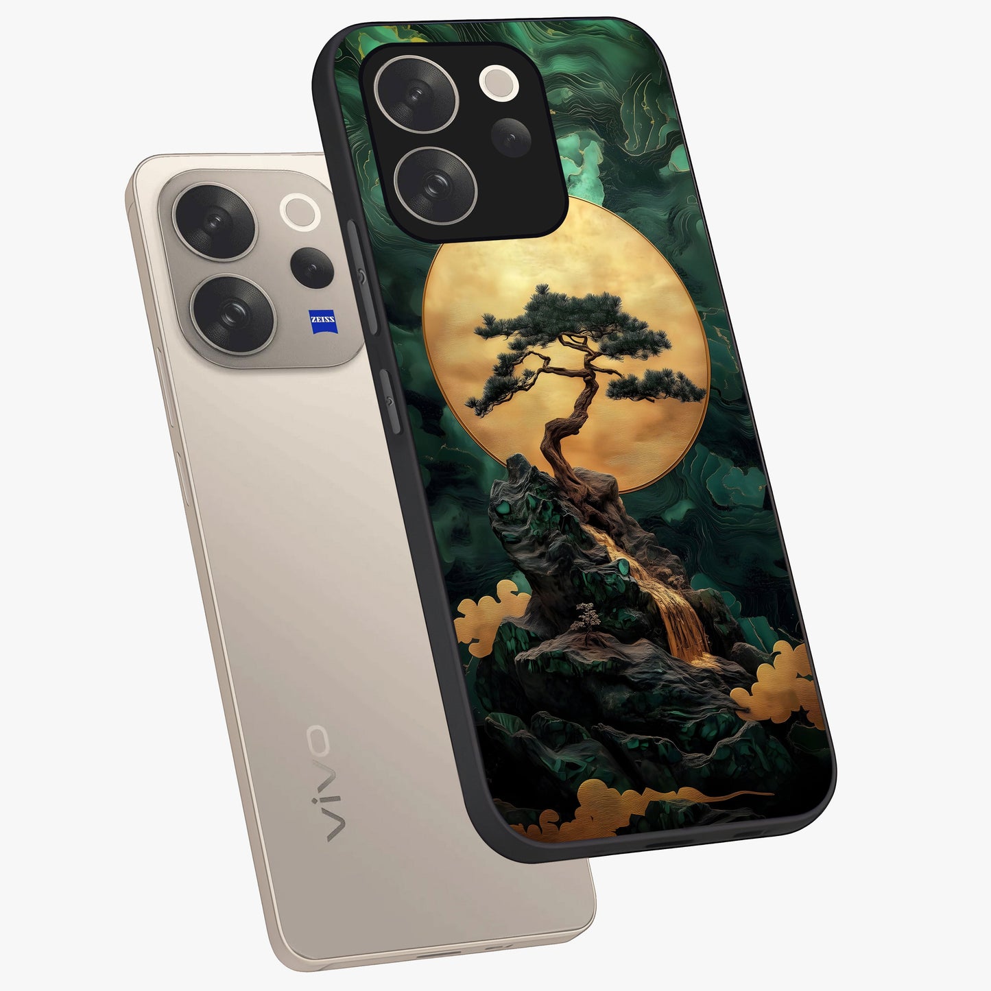 Zen Moon Rise Glass Case displayed in angled mockup highlighting peaceful lunar design with zen aesthetic style.