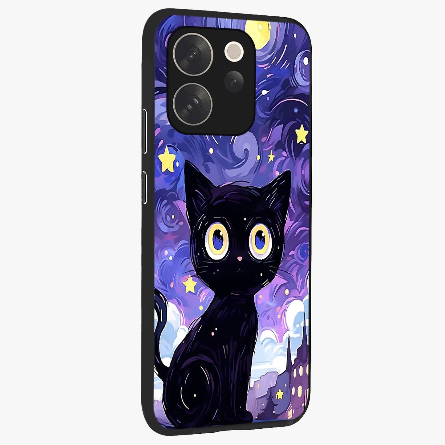 Abstract Cat Art Glass Case upright view showcasing creative feline illustration and aesthetic artistic style.