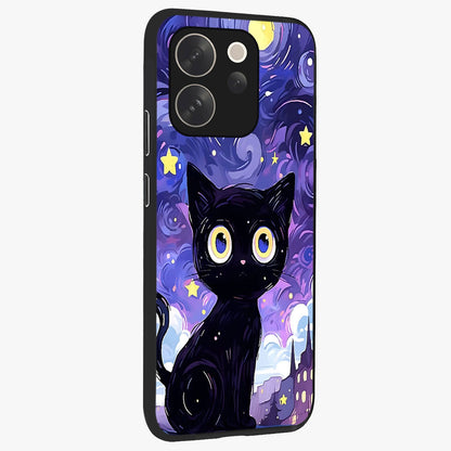 Abstract Cat Art Glass Case upright view showcasing creative feline illustration and aesthetic artistic style.