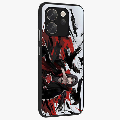 Crimson Crow Illusion Glass Case upright view showcasing striking crow illusion artwork with intense crimson theme.