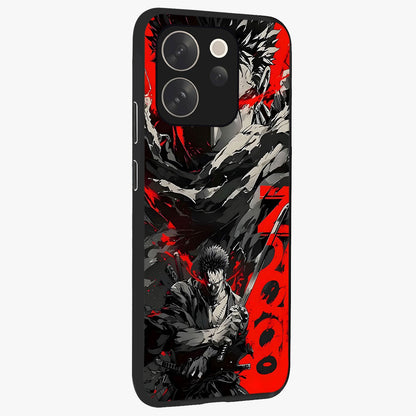 Demon Sword Resolve Glass Case upright view showcasing dramatic warrior artwork with intense battle theme.