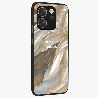 Divine Winged Grace Glass Case upright view showcasing spiritual wing artwork with soft celestial theme.