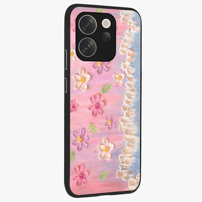 Dreamy Painted Garden Glass Case upright view showcasing vibrant floral garden artwork with artistic nature theme.