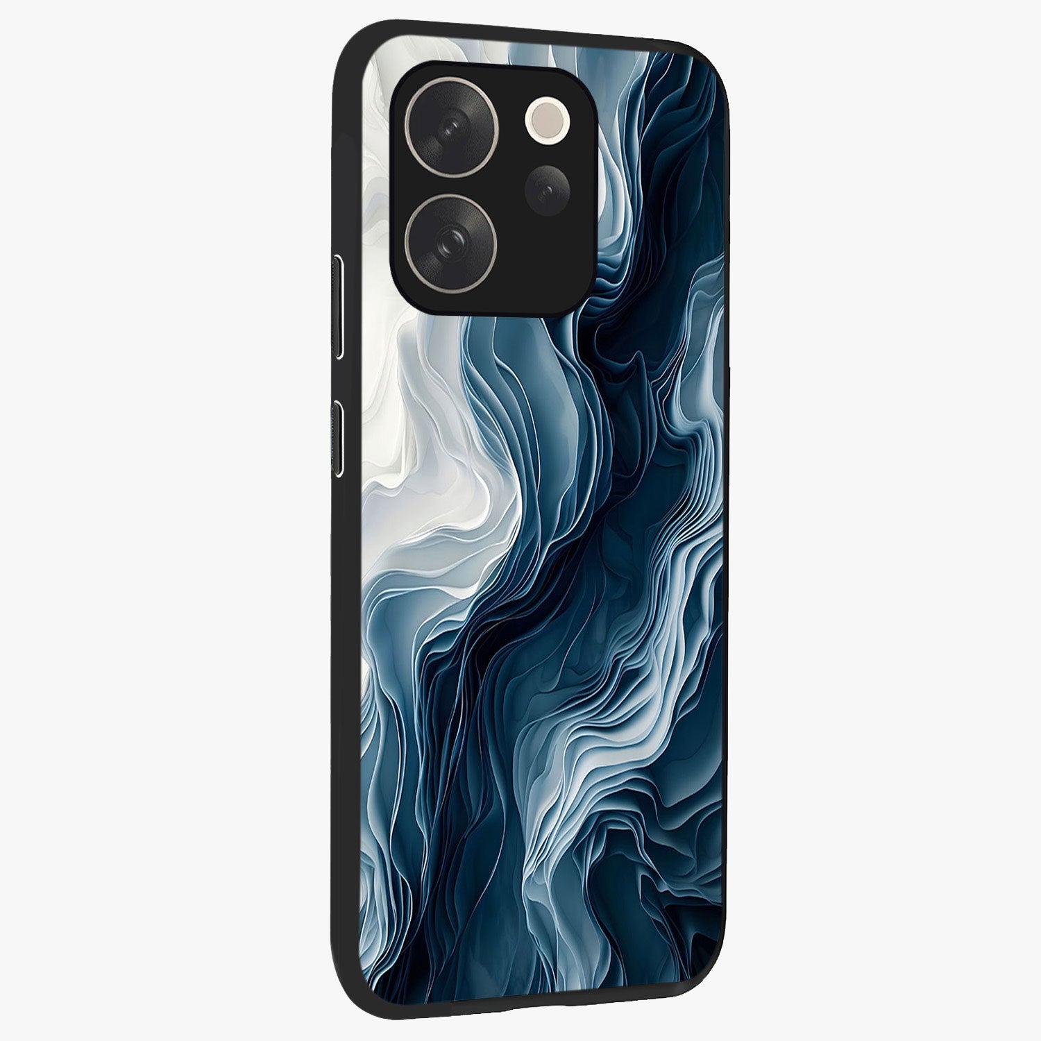 Ethereal Paper Marble Glass Case upright view showcasing smooth marble artwork with refined minimalist theme.