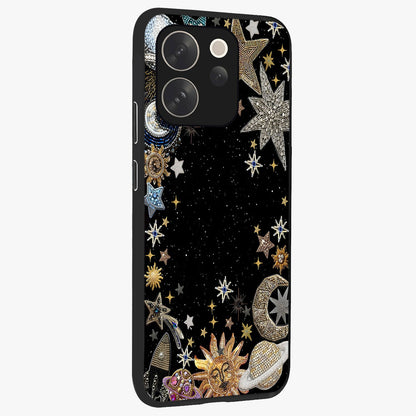 Galactic Jewel Stars Glass Case upright view showcasing glittering star jewel artwork with vibrant galaxy theme.