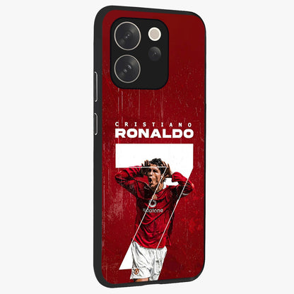 Goal Celebration Legacy Glass Case upright view showcasing dynamic football inspired artwork with victory celebration aesthetic.