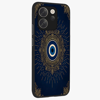 Golden Celestial Charm Glass Case upright view showcasing radiant celestial artwork with elegant golden theme.