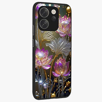 Golden Floral Majesty Glass Case upright view showcasing majestic floral artwork with rich decorative theme.