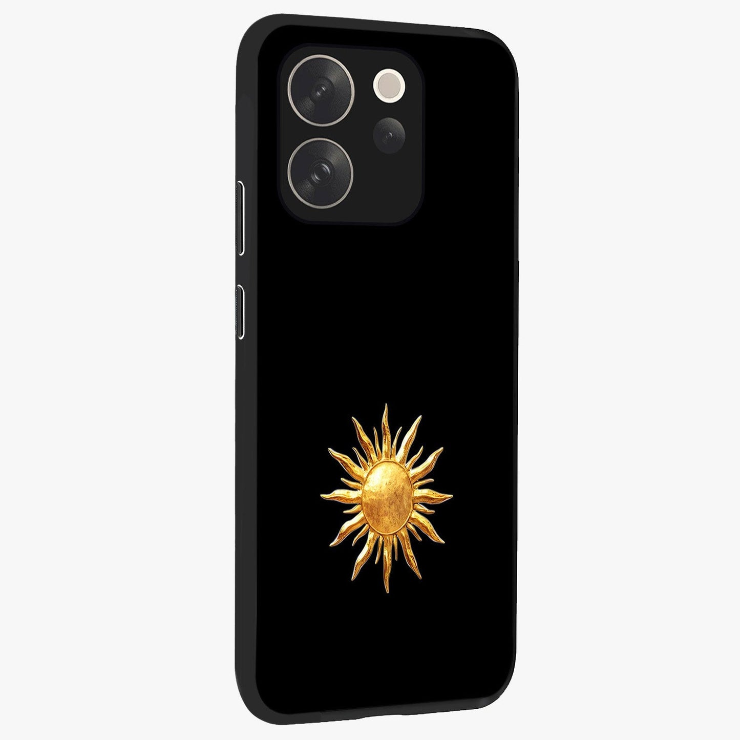Golden Sun Minimalism Glass Case upright view showcasing haunting graveyard artwork with dramatic dark theme.