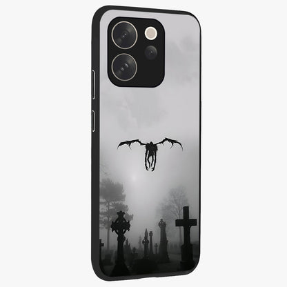 Graveyard Shadow Descent Glass Case upright view showcasing haunting graveyard artwork with dramatic dark theme.