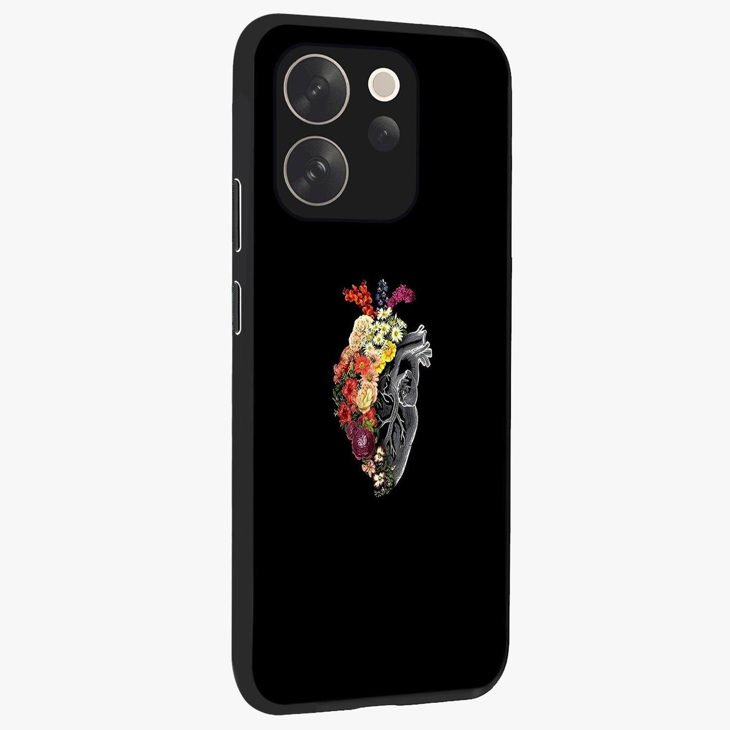 Heart With Flowers Glass Case upright view showcasing decorative heart and floral artwork with sweet romantic theme.
