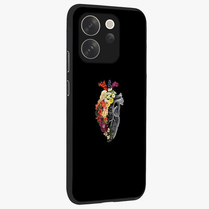 Heart With Flowers Glass Case upright view showcasing decorative heart and floral artwork with sweet romantic theme.