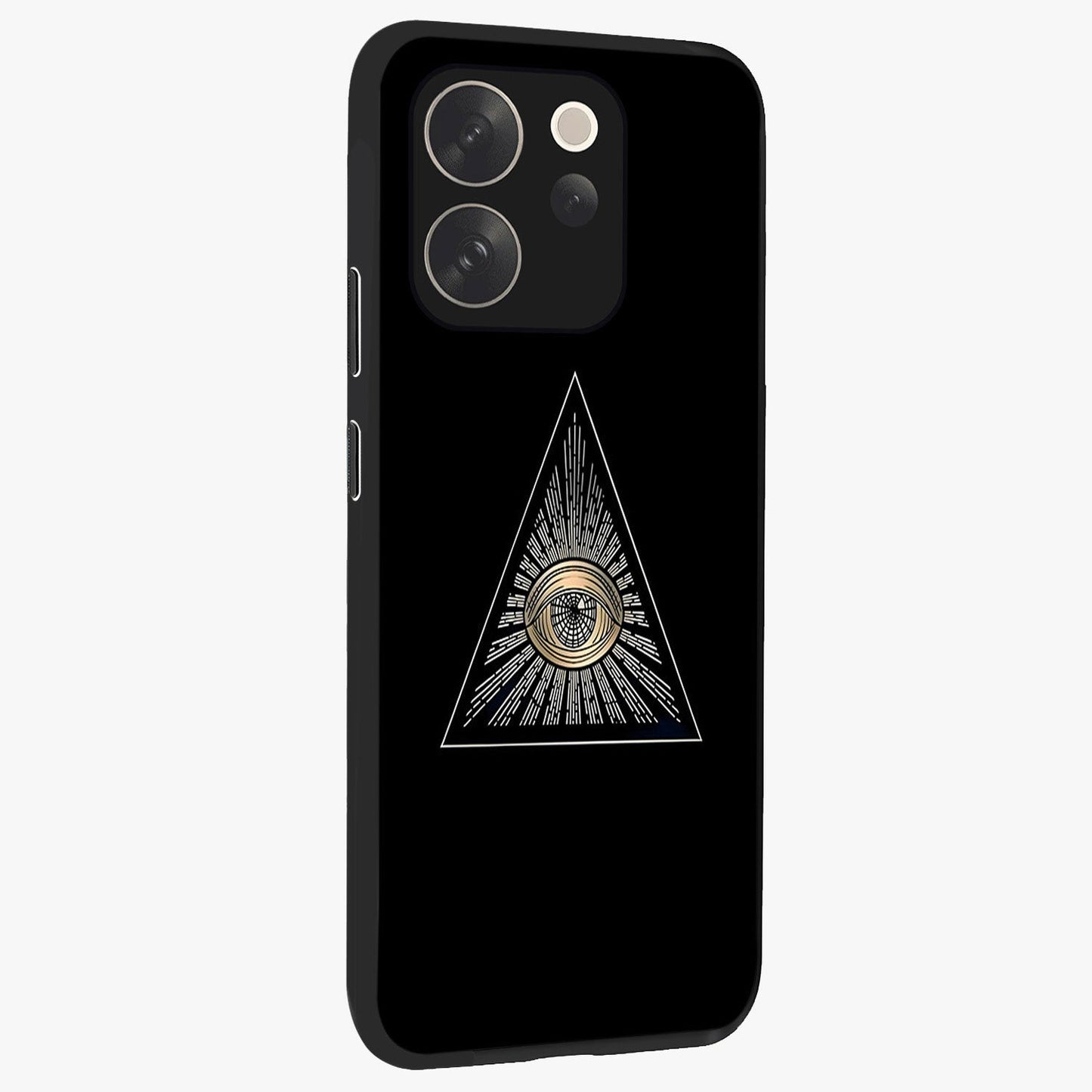 Illuminati Evil Glass Case upright view showcasing striking illuminati artwork with mysterious symbolic theme.