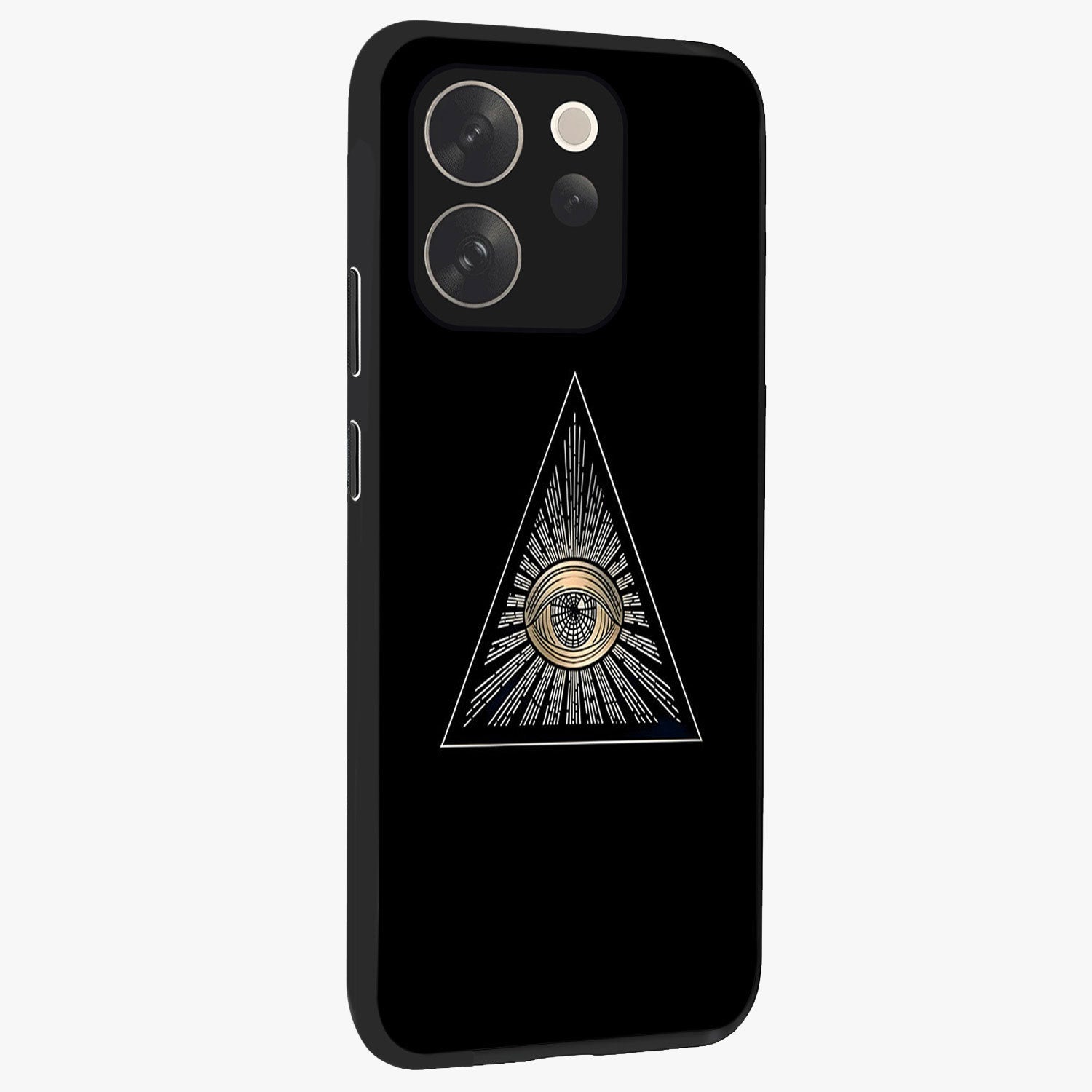 Illuminati Evil Glass Case upright view showcasing striking illuminati artwork with mysterious symbolic theme.