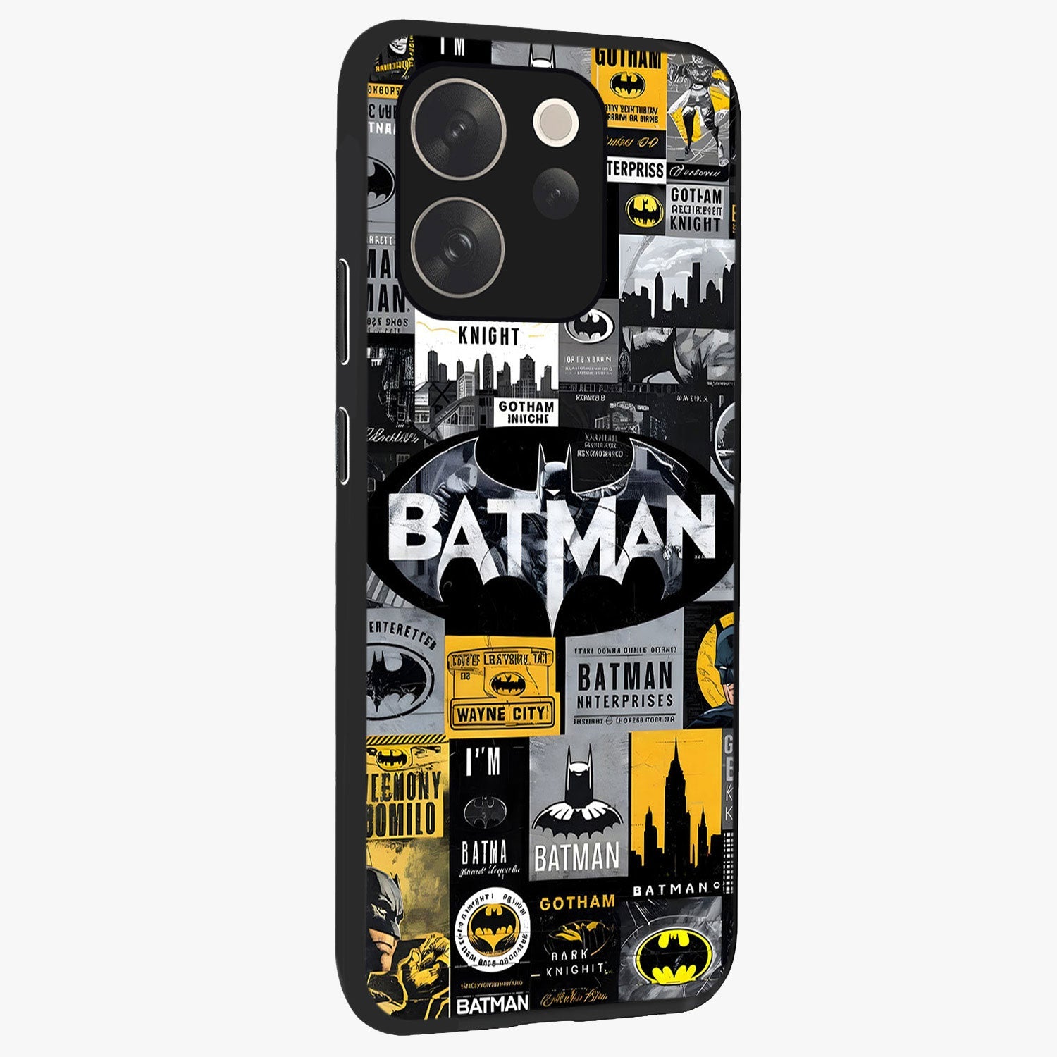 Knight Gotham Rise Glass Case upright view showcasing bold vigilante themed artwork with gothic city vibe.