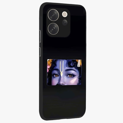 Krishna Divine Embrace Glass Case upright view showcasing sacred Krishna artwork with peaceful devotional theme.