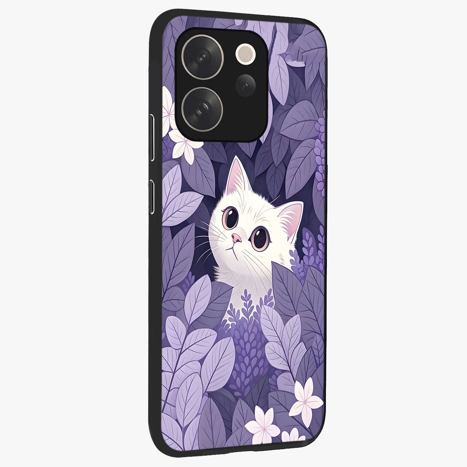 Lilac Hide Peek Cat Glass Case upright view showcasing charming cat artwork with adorable peek theme.