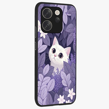 Lilac Hide Peek Cat Glass Case upright view showcasing charming cat artwork with adorable peek theme.