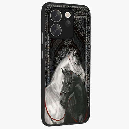 Majestic Ride Legacy Glass Case upright view showcasing dynamic ride inspired artwork with modern automotive theme.