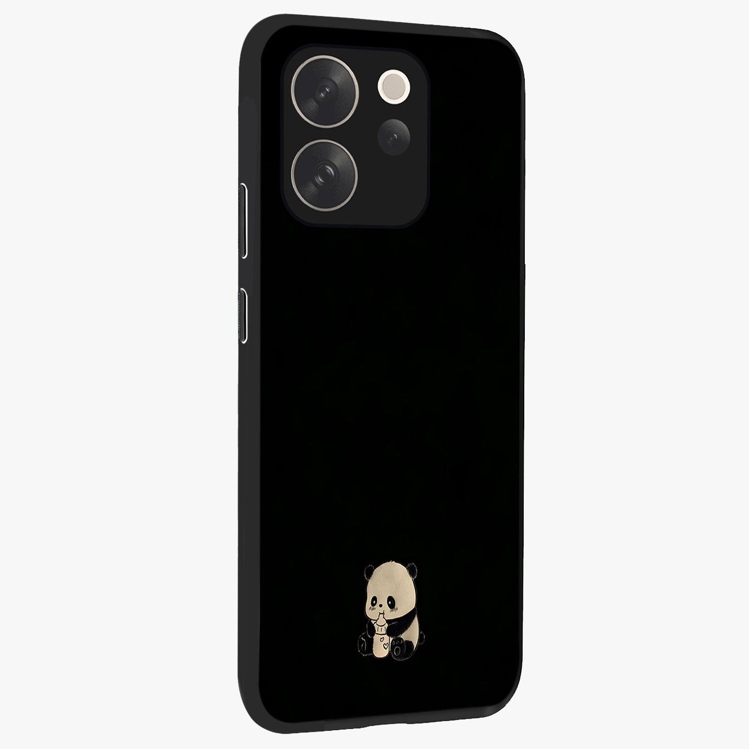 Midnight Panda Love Glass Case upright view showcasing charming panda artwork with playful romantic theme.